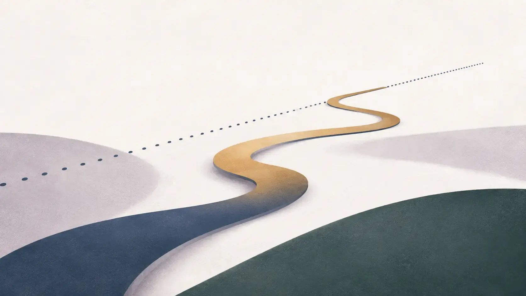 Abstract illustration of a path drifting from a dotted line and curving back to rejoin it, representing therapist drift and return to protocol.