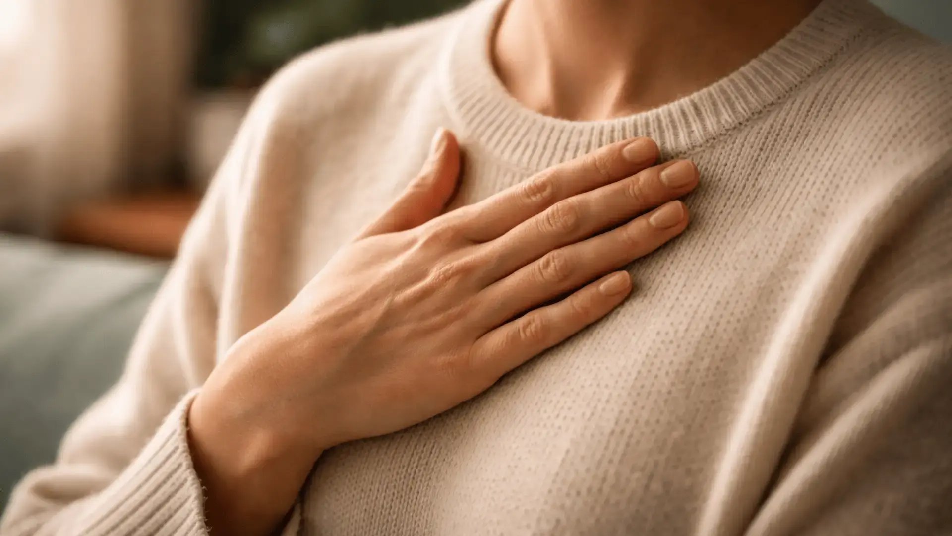 Hand Resting on Chest, Breath and Stillness Featured Image The Science of Safety Polyvagal Theory and its Role in Healing Trauma Blog for Trauma Therapist Institute