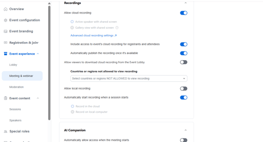 Meeting webinar settings 2