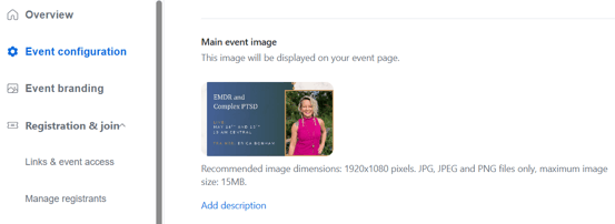 Zoom event configuration screen