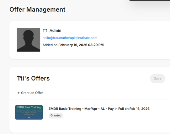 offer management screen