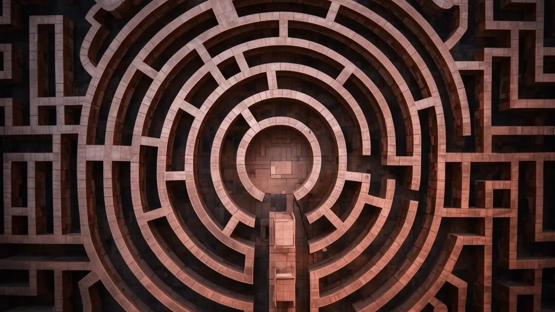 Overhead view of a circular stone labyrinth with concentric pathways leading to its center Trauma Therapist Institute
